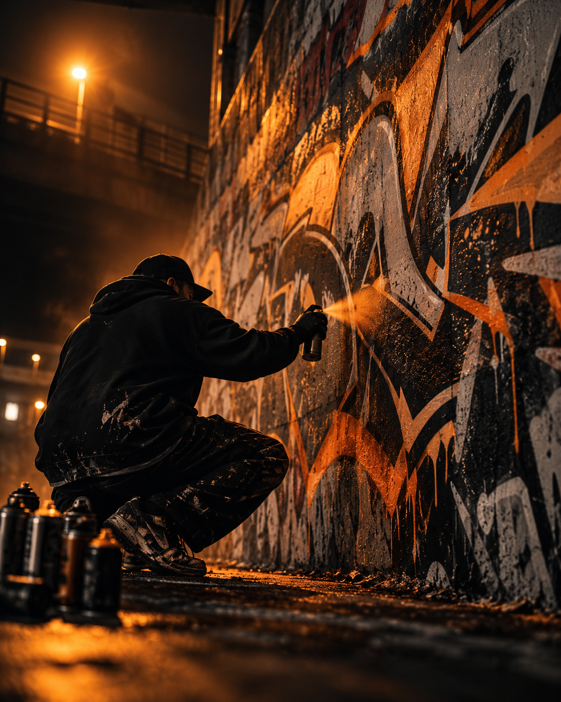 Writer peignant un graffiti sur un mur